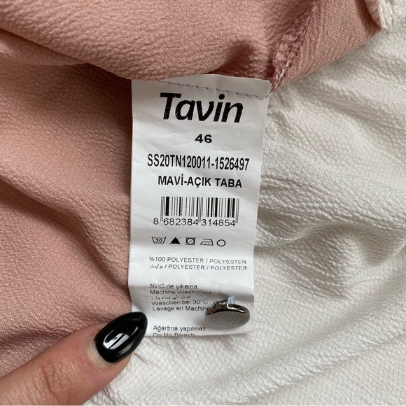 TAVIN Dress, Long Sleeve, Flowy Mini, Pleated, Blue/Pink/White, Women's (US 14) - Picture 8 of 9